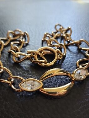 VTG Swarovski Gold Tone Chain Necklace with Clear Crystal Accents